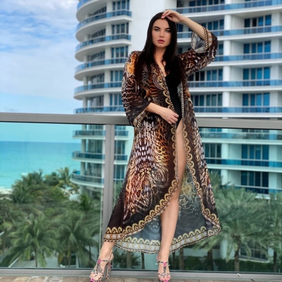 Ranees Exotic Animal Print Duster Coverup - Picture 2 of 3